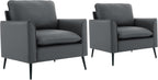 YISHENG Mid-Century Modern Living Room Accent Chairs Set of 2 - Oversized Faux Leather Armchairs with Removable Cushions & Metal Legs, Comfortable Sofas for Office/Lounge/Bedroom/Reception,Gray