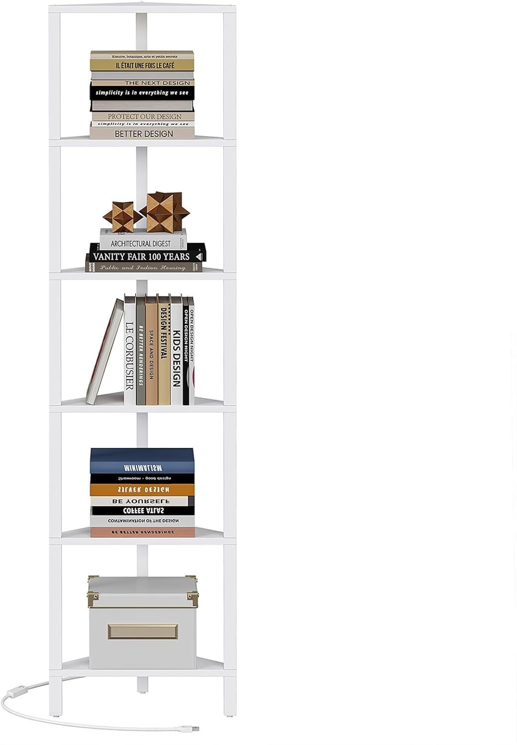 TUTOTAK 6-Tier Corner Bookshelf with LED Light, Corner Shelf