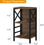 MNEETRUNG Small Bookshelf, 3 Tier Industrial Shelf with Metal Frame and Backboard, Low Rustic Brown Book Shelf, Small Bookcase for Small Spaces,Bookshelf for Living Room, Bedroom & Home Office