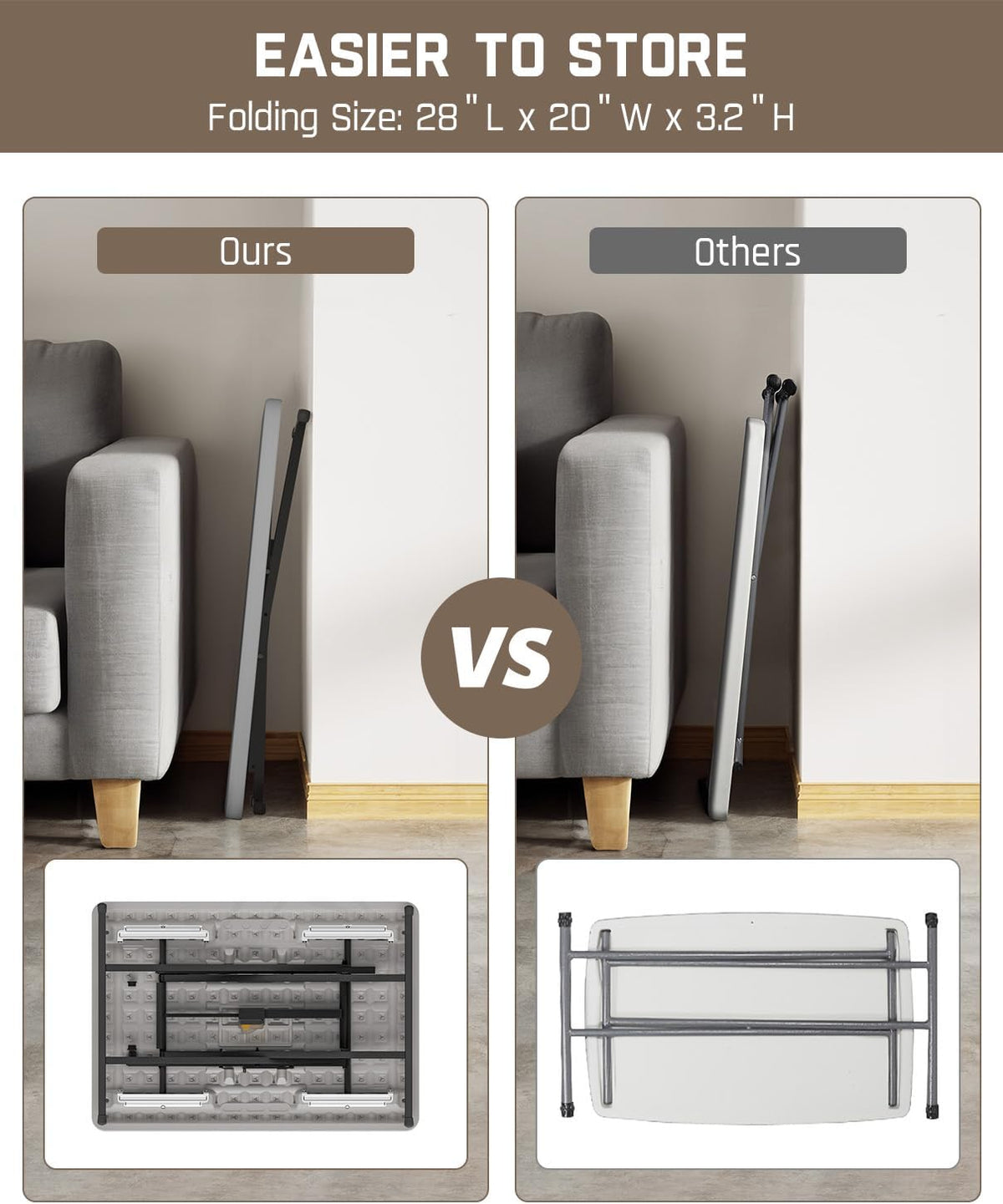 FanttikOutdoor Small Folding Table Quick Adjust 3 Heights, TV Tray, Dining | 2-Second One-Handed Adjustable Height, Foldable Laptop Desk, 3.2" Folded, No Assembly, 28 inch, 1 Pack, Grey Zeta X1 Pro