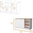 Melamine Kitchen Island with Two Doors and Three Open Shelves | two doors with internal shelves and three open storage shelves