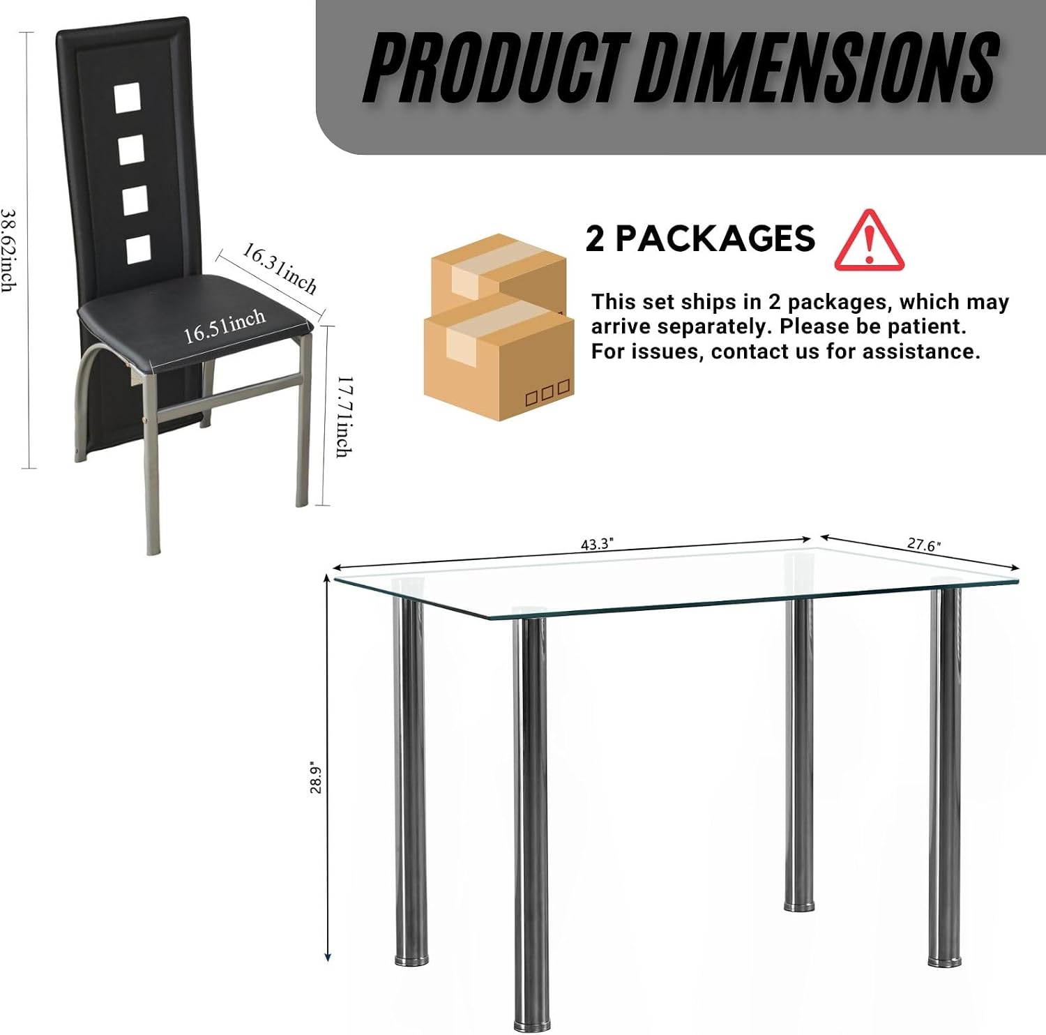 Karl home Glass Dining Table Set for 4, PVC Chairs,Silver Leg,Easy Assembly | Glass tabletop, 4 PVC chairs, space-saving, high back for long seating, for kitchen/breakfast/dining/living room