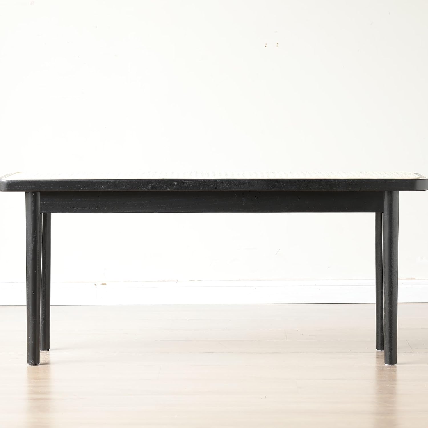 47.24" Modern Oak Wood Dining Bench with Woven Rattan Seat Solid Wood Entryway Bench for Bedroom End of Bed Living Room, Black