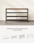 VASAGLE Shoe Rack, 4-Tier Shoe Storage Organizer for Entryway and Closet, Holds 15-18 Pairs of Shoes, 3 Fabric Shelves, Steel Frame, Industrial, Rustic Brown and Black ULBS135B01