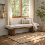 Christopher Knight Home 55" Chenille Upholstered Bench with Solid Rubber Wood Legs, Modern Farmhouse Bedroom Bench, Padded Entryway Bench Seat, Dining Bench for Living Room End of Bed, Light Brown