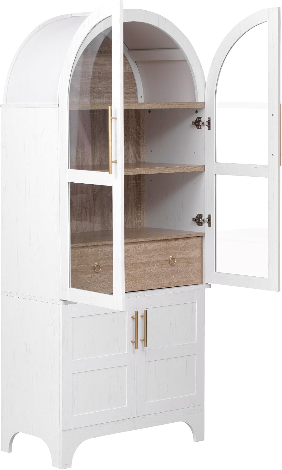 LUMISOL 71" Tall Arched Pantry Cabinet, Modern Kitchen Storage Cabinet with Doors, Wood Kitchens Storage Cabinet with 4-Tier Door Shelves & Drawer & Adjustable Shelves, White