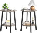 sthmec Side Table Set of 2, Small Round End Table with Storage Shelf for Small Space, 2-Tier Bedside Table Sofa Couch Table, Nighstands Set of 2 Accent Table for Living Room, Bedroom, Grey
