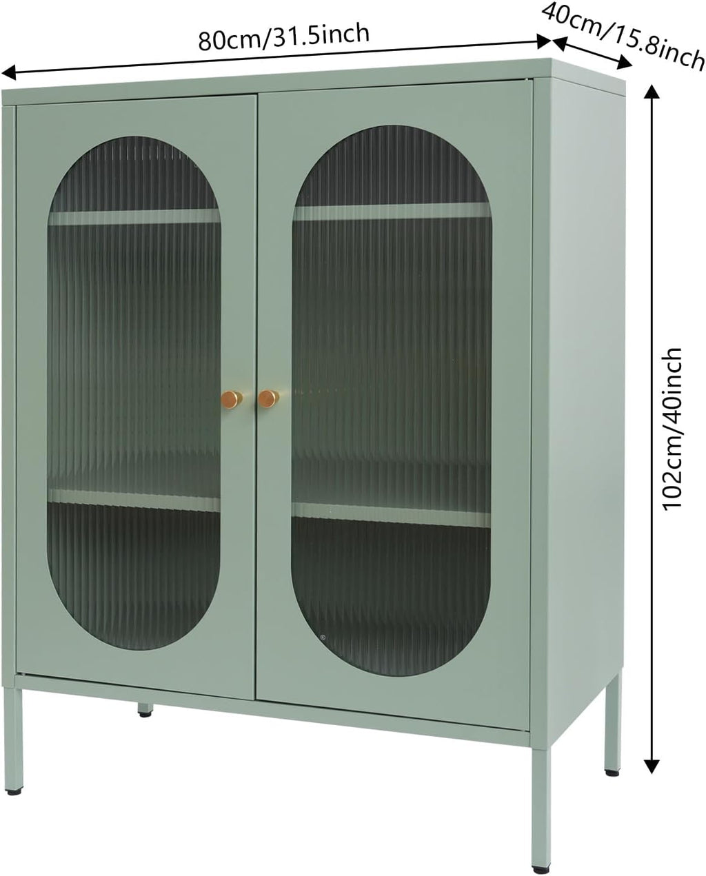 Accent Cabinet with Glass Doors – 3 Tier Storage, Modern Coffee Bar Station Pantry Cupboard Accent Cabinet for Kitchen Living Room Bedroom Bathroom, 31.5"x15.8"x40"(Green)