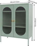 Accent Cabinet with Glass Doors – 3 Tier Storage, Modern Coffee Bar Station Pantry Cupboard Accent Cabinet for Kitchen Living Room Bedroom Bathroom, 31.5"x15.8"x40"(Green)