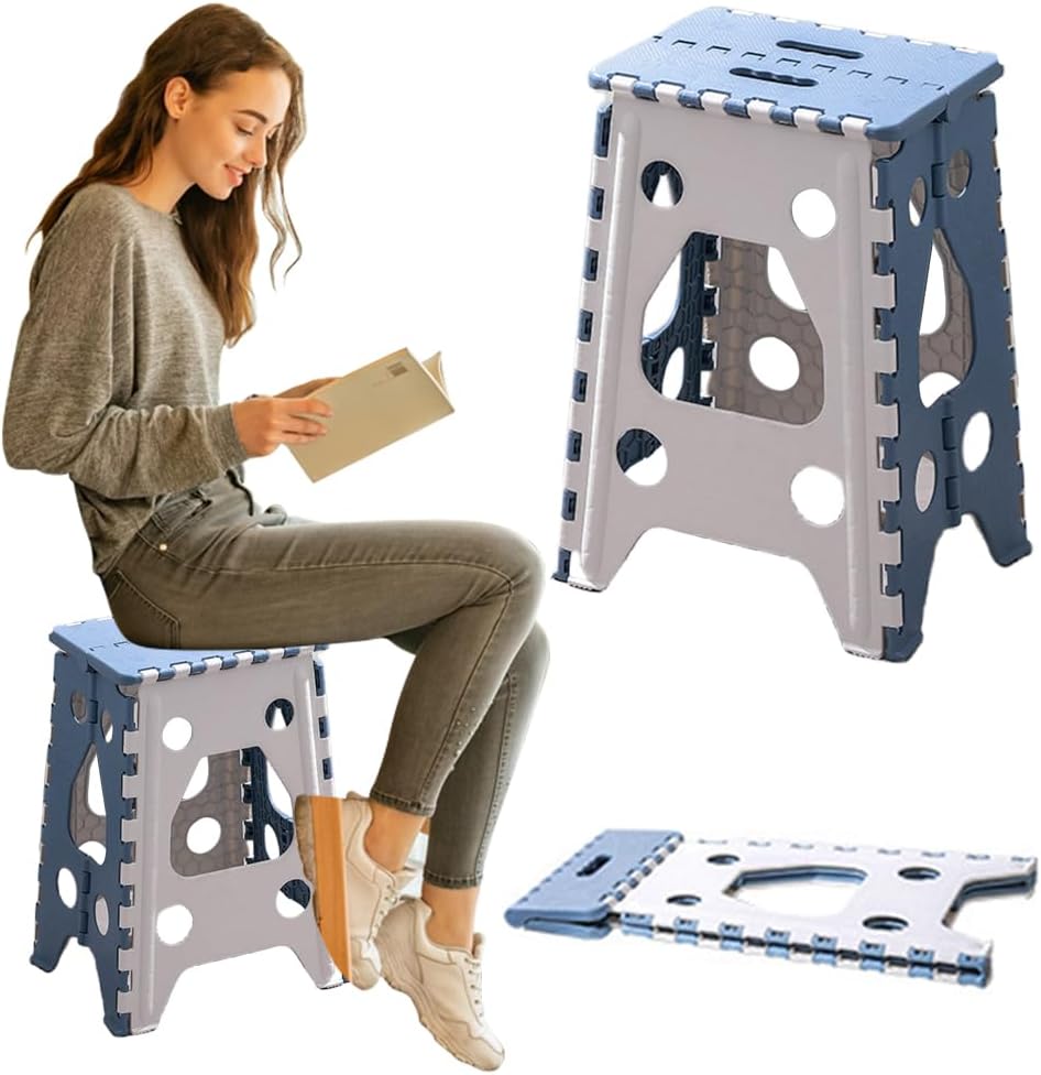 Folding Step Stool 18in Heavy Duty Step Stools for Adults Non Slip Folding Stool with Handle Portable Foldable Step Stool for Kitchen Bathroom Bedroom-Up to 400LBS