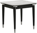 Furniture of America Miranda Modern Solid Wood 23.6-inch Square End Table with Sintered Stone Top, Silver-Capped Arrow Legs for Living Room, Black and White