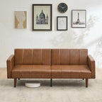 Garvee Modern Futon Sofa Bed, Convertible 75" Sleeper with Adjustable Backrest & Side Pockets, Mid-Century Brown PU Leather