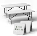 6 Foot Folding Table, Sturdy 330LBS Capacity, Reinforced Steel Legs, Foldable Design with Safety Lock, Portable Folding Table for Parties, Picnics, Weddings, Camping, 2 Pack