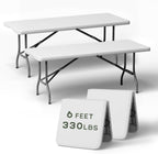 6 Foot Folding Table, Sturdy 330LBS Capacity, Reinforced Steel Legs, Foldable Design with Safety Lock, Portable Folding Table for Parties, Picnics, Weddings, Camping, 2 Pack