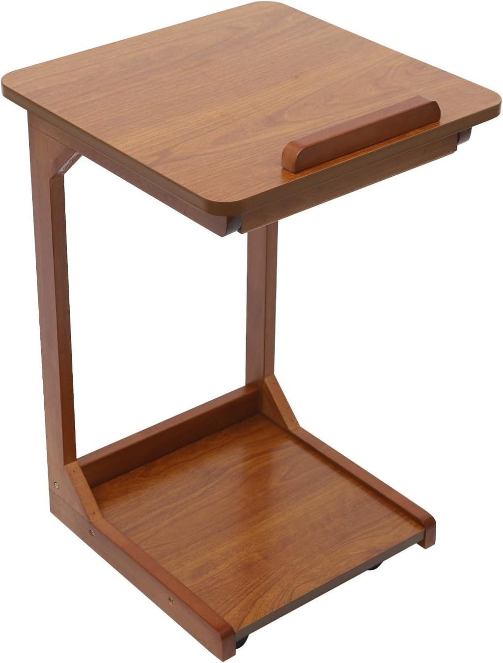 Side Table with Wheels, C Shaped Table for Sofa Bedside, 15.7"x15.7"x24.8“, End Tables Adjustable Desktop (0-40°) for Living Room,Bedroom (Walnut)