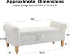55" Storage Ottoman Bench, Corduroy End of Bed Bench for Bedroom, White | Upholstered Entryway Bench with Seating, Solid Wood Legs, Rolled Arm, for Bedroom Living Room Window Hallway, up to 285 lbs