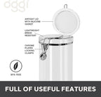 OGGI Medium-Sized Clear Canister with Clamp Lid, 61 oz - Large Airtight Food Storage Container, for Kitchen & Pantry Storage of Bulk, Dry Foods, Pasta, Flour, Sugar, Coffee, Rice, Tea, Spices & Herbs
