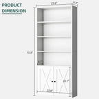 Shintenchi Bookshelf, Industrial Bookshelves and Bookcases with Doors Floor Standing 6 Shelf Display Storage Shelves 70.6 inches Tall Bookcase for Home Office, Living Room (White)