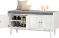 Shoe Storage Bench, 2-Tier Entryway Bench with Cushion, 15" D x 39.4" W x 19.7" H, Shoe Cabinet Bench with 4 Doors and Adjustable Shelves, for Entryway, Hallway, Bedroom, Living Room, White