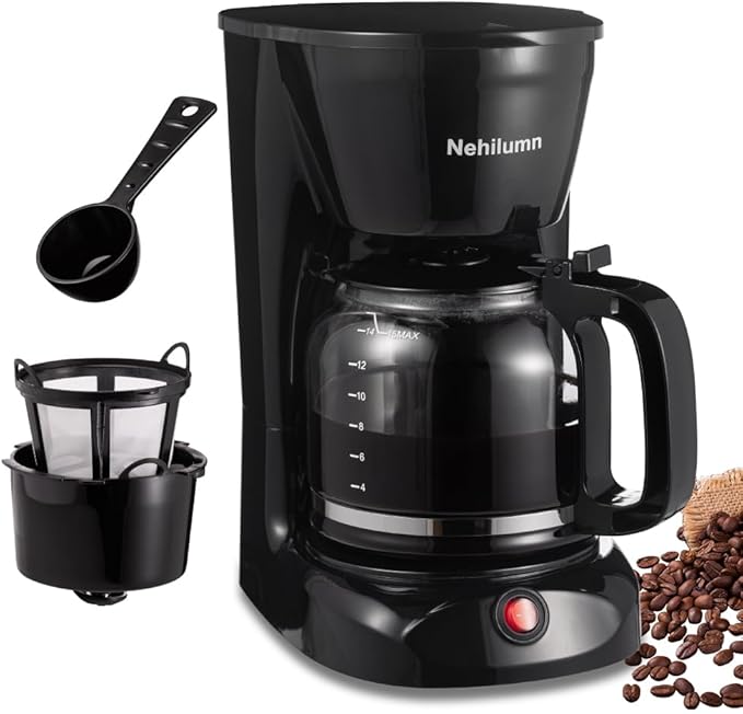 12 Cup Drip Coffee Maker, Coffee Pot Machine Permanent Coffee Filter,1.8L Glass Carafe Electric Coffee Maker,950W Black