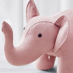 Animal Footstool, Foot Rest with Wooden Legs, Shoes Changing Wood Portable Ottoman Stool, Sofa Tea Stool for Guest Rooms, Entryway Decor, Pink Elephant