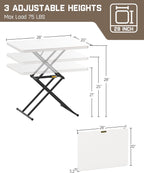 FanttikOutdoor Small Folding Table Quick Adjust 3 Heights, TV Tray, Dining | 2-Second One-Handed Adjustable Height, Foldable Laptop Desk, 3.2" Folded, No Assembly, 28 inch, 1 Pack, White Zeta X1 Pro