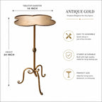 Antique Gold Metal Side Table, Modern Accent Small Drink Table, Coffee Martini Table for Small Spaces,Living Room,Bedroom,Corners