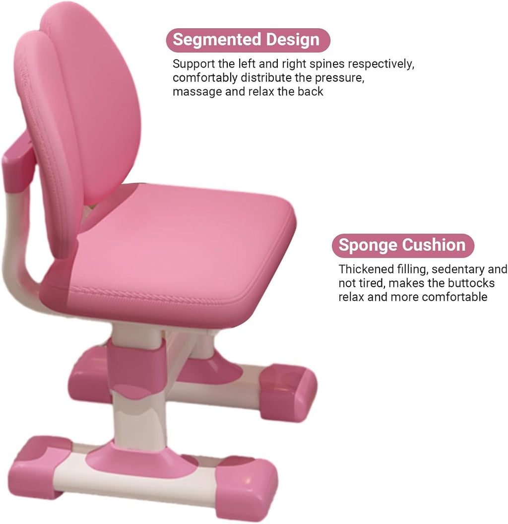 Kids Desk and Chair Set, Height Adjustable Study Table for Home and School | Study Writing Desk With Widened Desktop, Bookstand, Storage Drawer and Ergonomic Chair for Boys and Girls. Pink