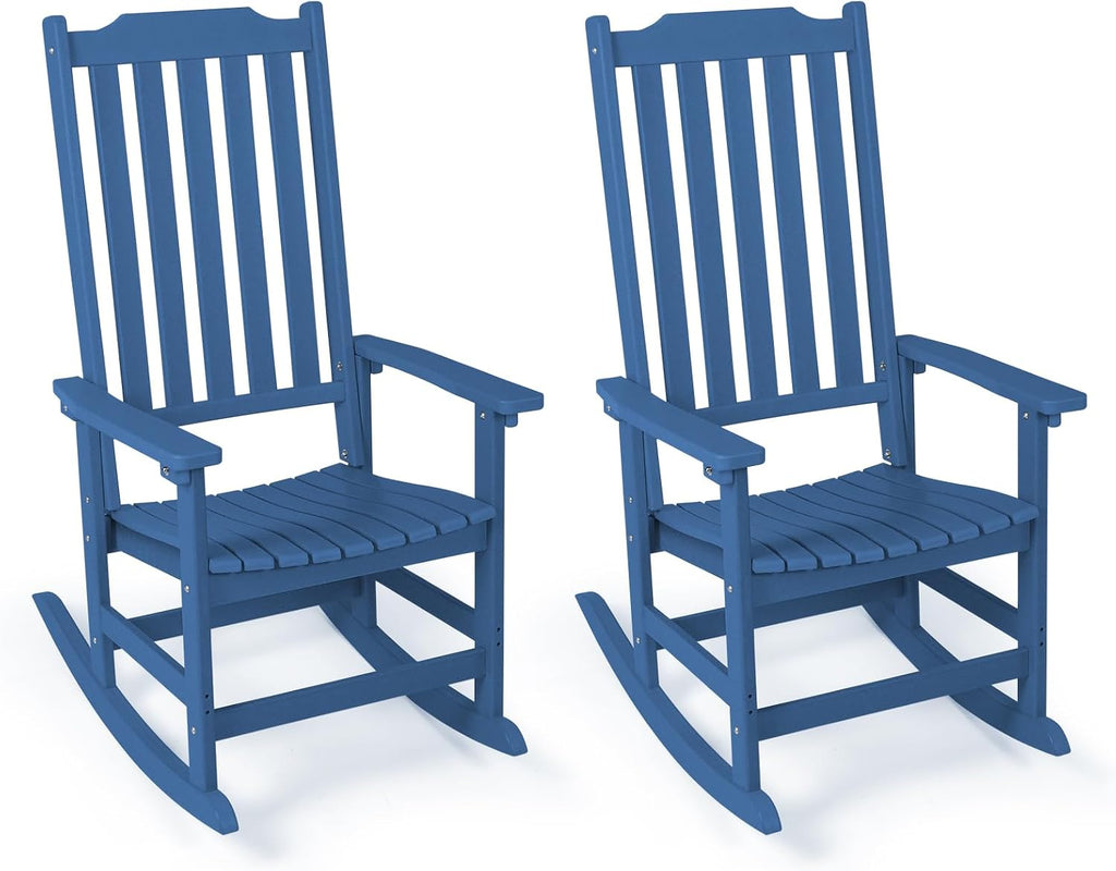 Outdoor Rocking Chairs Set of 2, Oversized All Weather High Back Porch Rocker, Patio Rockers for Outside