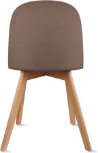 2xhome Modern Armless Dining Chair | Plastic Shell with PU Leather Cushion Padded Seat and Wooden Legs | Indoor or Outdoor Use | Home Kitchen Patio, Brown, Single, Set of 1