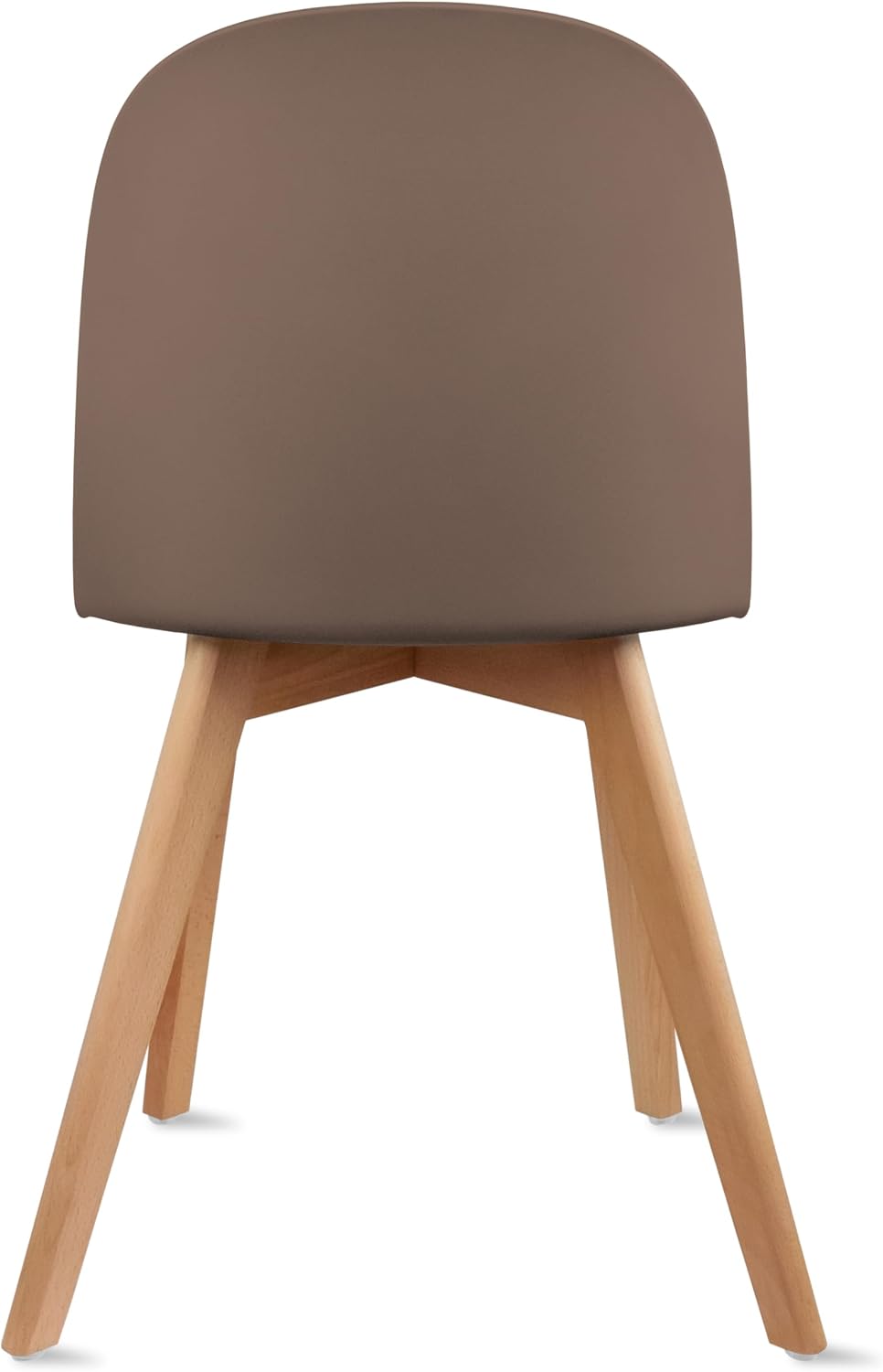 2xhome Modern Armless Dining Chair | Plastic Shell with PU Leather Cushion Padded Seat and Wooden Legs | Indoor or Outdoor Use | Home Kitchen Patio, Brown, Single, Set of 1