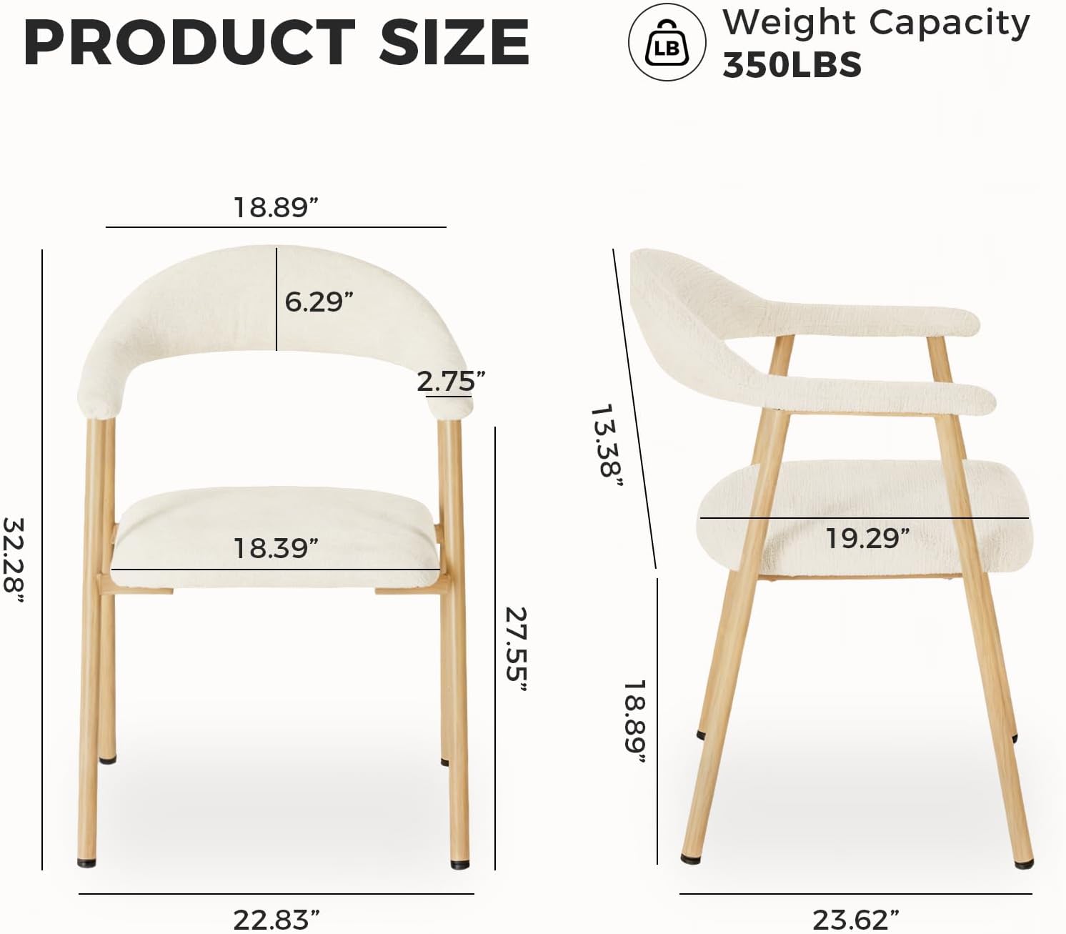 DUMOS Dining Chairs Set of 2, Linen Fabric Upholstered Kitchen Side Chairs with Curved Backrest & Metal Legs, Modern Farmhouse Accent Chairs for Dining Room Kitchen Living Room Cafe, Beige