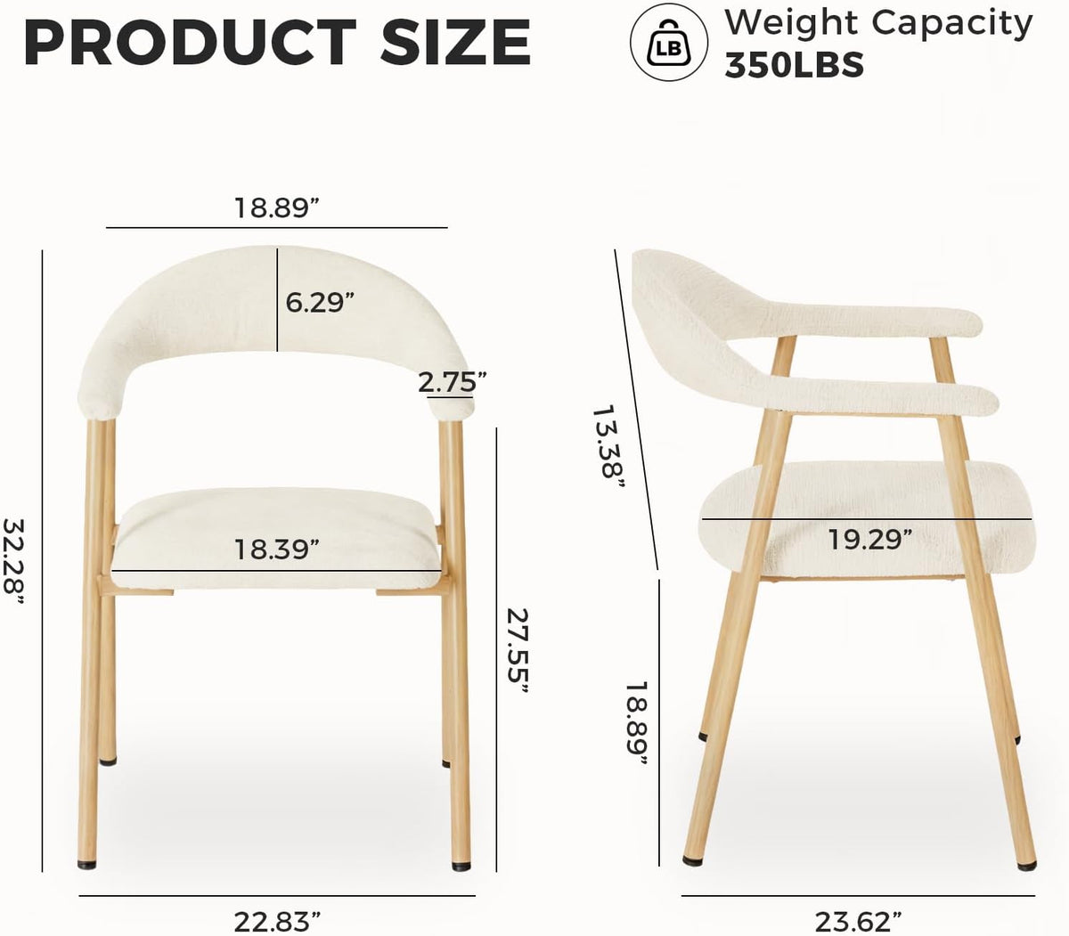 DUMOS Dining Chairs Set of 4, Linen Fabric Upholstered Kitchen Side Chairs with Curved Backrest & Metal Legs, Modern Farmhouse Accent Chairs for Dining Room Kitchen Living Room Cafe, Beige