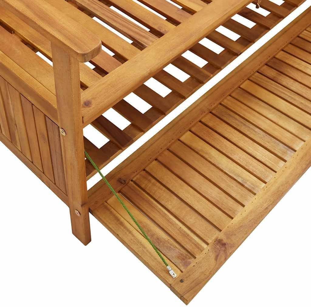 Patio Storage Bench 47.2" Solid Acacia Wood Outdoor Bench Seat with Armrests and Backrest, Garden Bench for Front Porch Furniture and Patio Furniture Storage