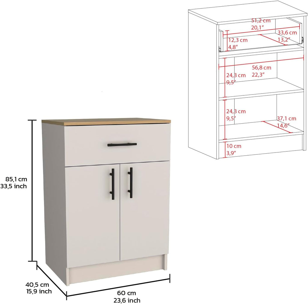 Multistorage Pantry Cabinet, One Drawer, Two Interior Shelves Ivory - Natural Oak
