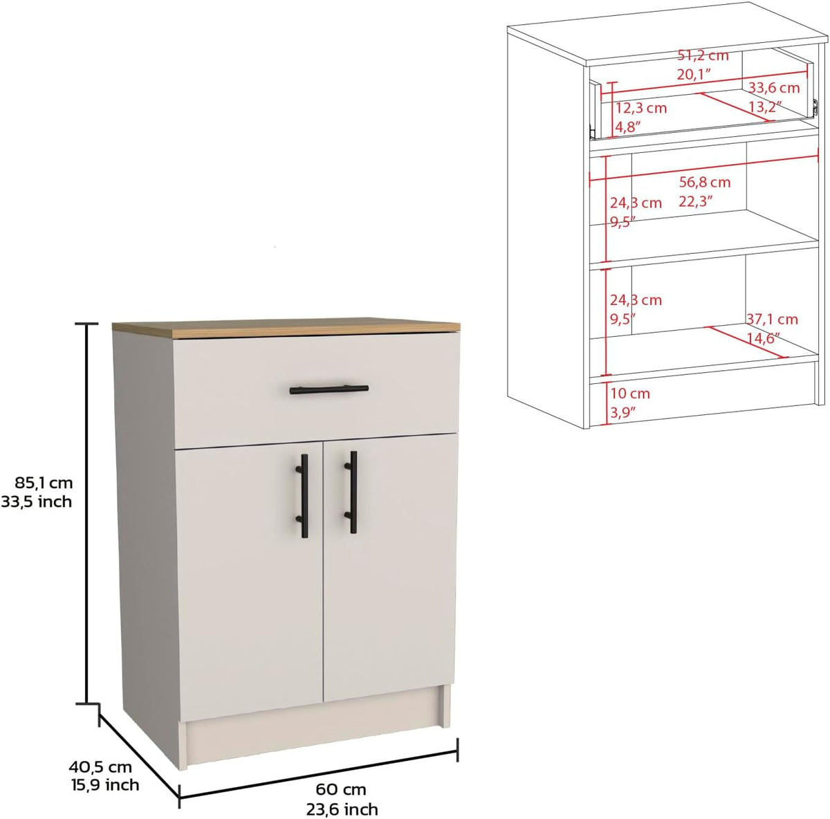 Multistorage Pantry Cabinet, One Drawer, Two Interior Shelves Ivory - Natural Oak
