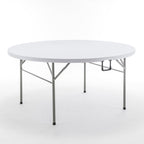 BTEXPERT 60 Inch Round Plastic Folding Table, Commercial Grade, Seats 8-10, Indoor Outdoor Banquet Wedding Party Event Dining White