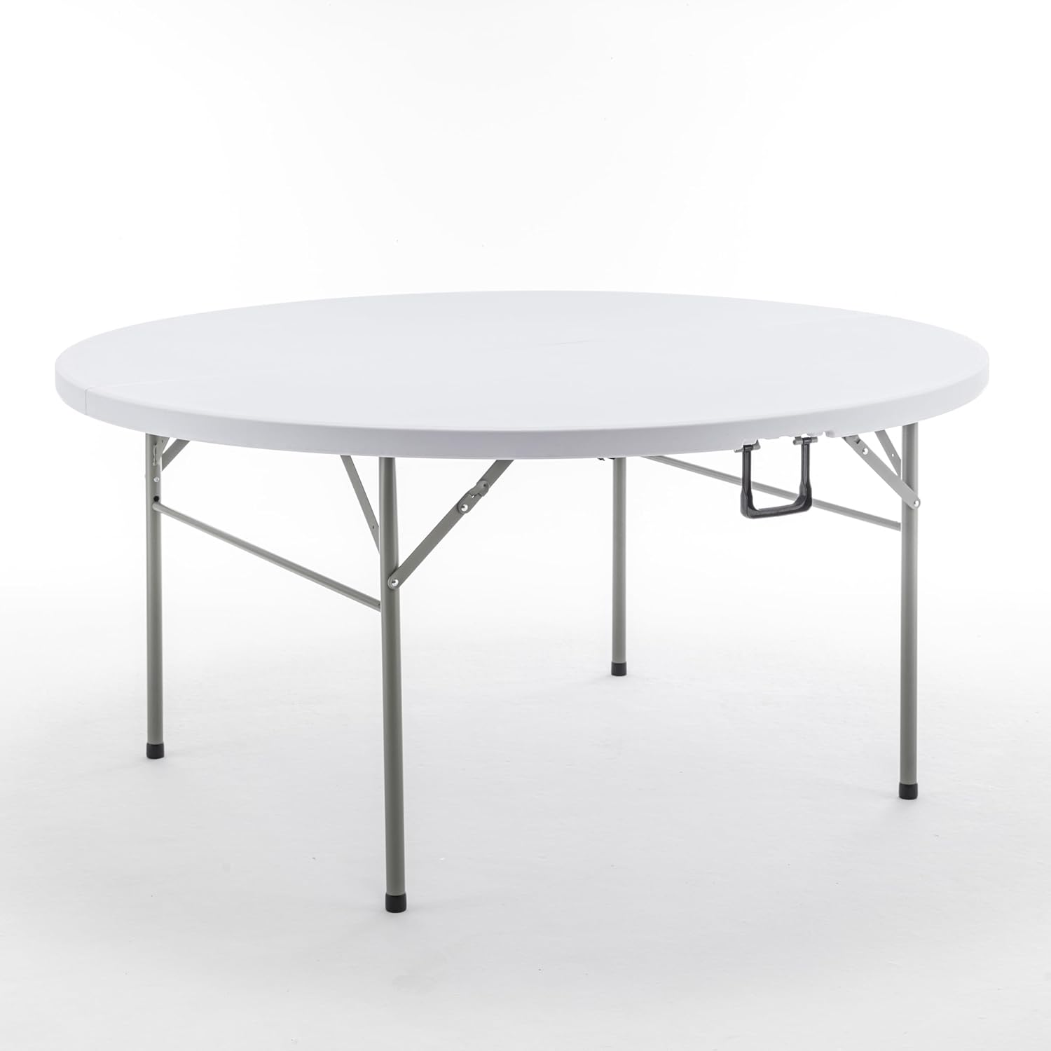 BTEXPERT 60 Inch Round Plastic Folding Table, Commercial Grade, Seats 8-10, Indoor Outdoor Banquet Wedding Party Event Dining White
