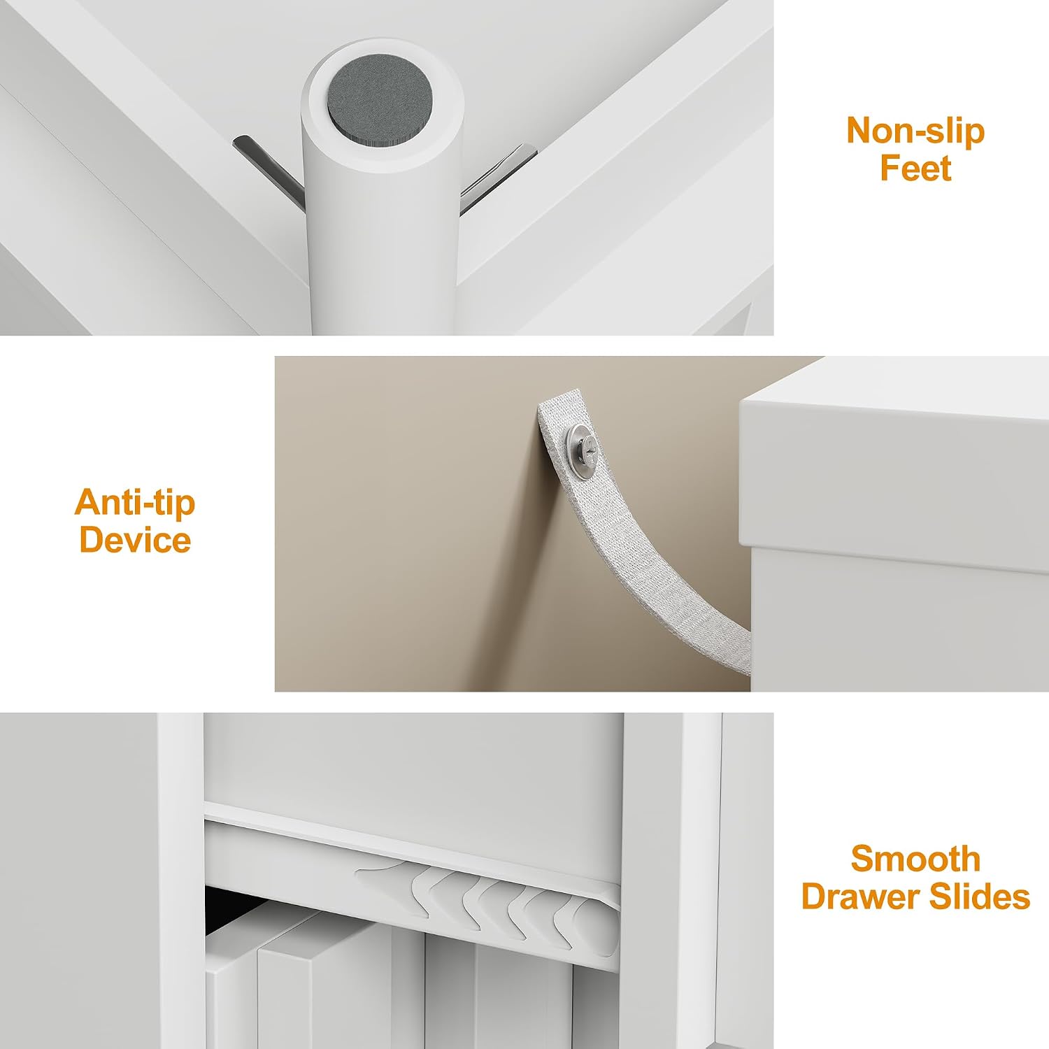 RoyalCraft 3 Drawer Nightstand, Modern Fluted Chest of Drawers, Wooden Storage Night Stand Side Table with Chic Edge Pull, Perfect for Bedroom, Living Room, Entryway, White