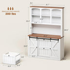SEDETA 2 Drawer File Cabinet with Power Strip, 41” Farmhouse Filing Cabinet fits Legal, Letter, A4 Size Files for Home Office, Printer Stand with Storage Shelf, Bar Door and LED Lights, White