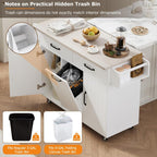 ZOEDO K&K Kitchen Island with Trash Can Storage Cabinet, Kitchen Cart with Drop Leaf, Spice Rack, Towel Rack and Drawer, Rolling Kitchen Island on Wheels with Adjustable Shelf, White