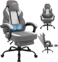 Shintenchi Big and Tall Gaming Chair Fabric Pocket Spring Cushion,High Back Recliner with Footrest and Headrest for Adults, Massage Lumbar Support for Home Office, Ergonomic Computer Desk Chair, Gray