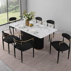69" Large Dining Table, Rectangle Dining Table with White Faux Marble Top and Black Wave Metal Base, Modern Office Computer Dinner Table for Kitchen & Dining Room