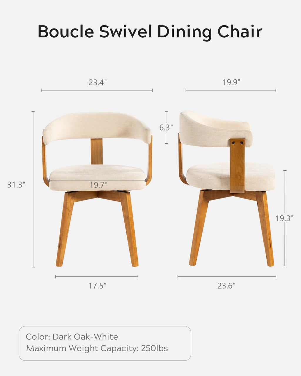 EYYTHUNG Swivel Dining Chairs Set of 2, Mid Century Modern Chenille Dining Chairs with Arms and Wood Legs,Upholstered Kitchen Chairs for Kitchen, Dining Room, Living Room, Beige and Dark Oak