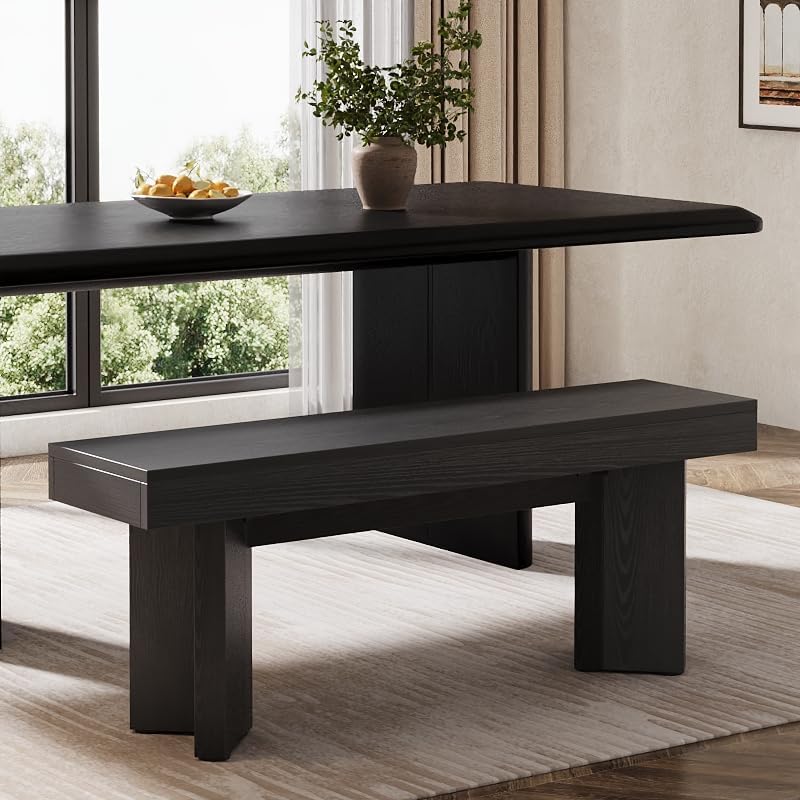 Tribesigns Farmhouse Wooden Dining Bench, 47" Indoor Entryway Bench with Sturdy Frame for Dining Room, Livingroom, Hallway, End of Bed (Black)