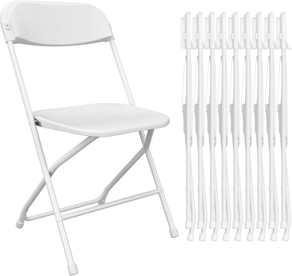 White Folding Chairs 10 Pack, Portable Party Chairs, Plastic Folding Chair,Stackable Commercial Seats with Steel Frame for Office Wedding Party Patio Dinning Events, 350lbs Capacity