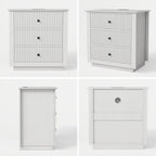 24" Wide Nightstand with Charging Station, Modern Fluted Bedroom Nightstand with Drawers, Wood Night Stand with Storage and Outlet, Large Bedside Table for Bedroom, White