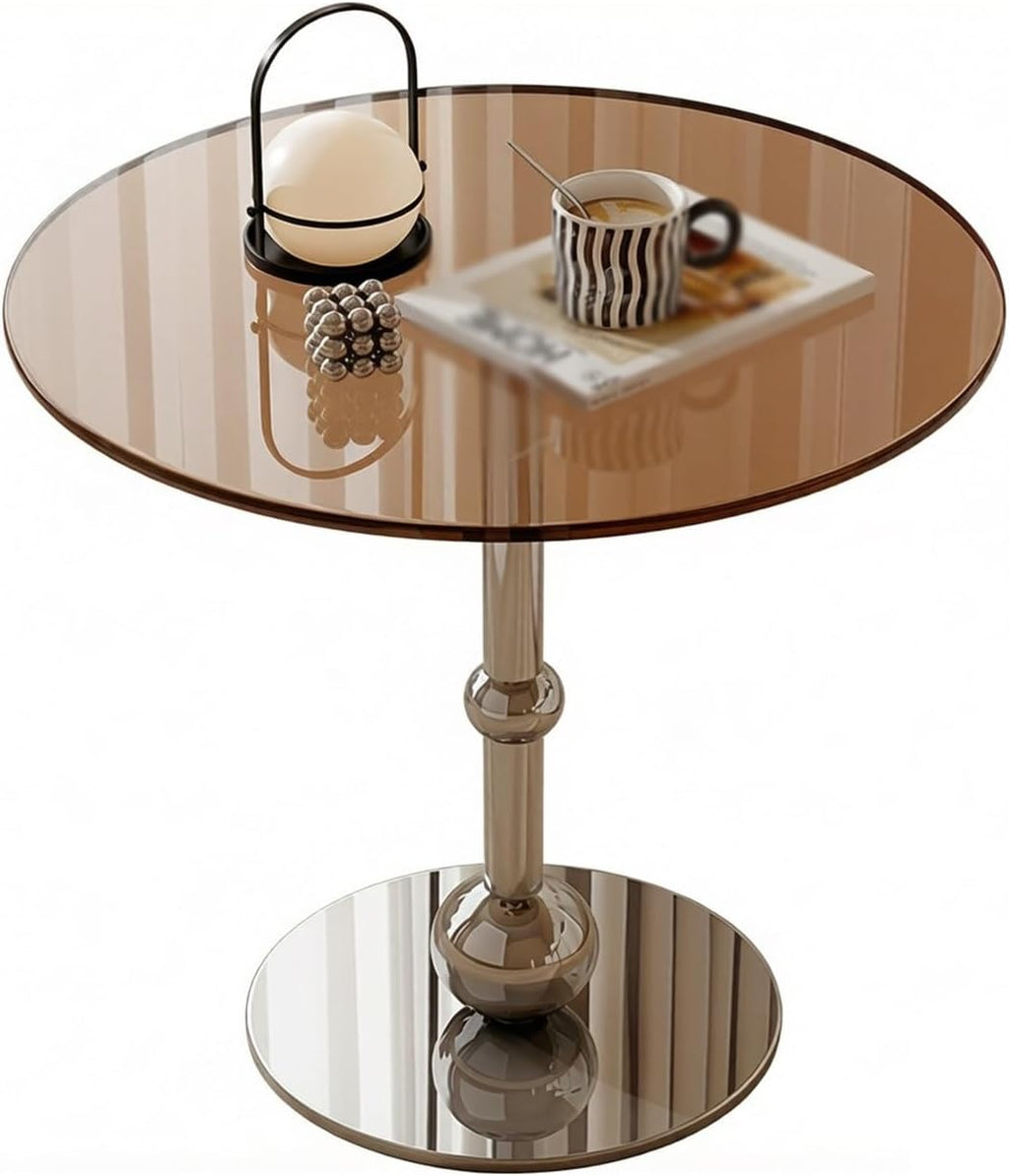 Bedside Table; Glass Coffee Table/Side Table with Stainless Steel Base—Suitable for Living Room or Balcony