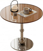 Bedside Table; Glass Coffee Table/Side Table with Stainless Steel Base—Suitable for Living Room or Balcony
