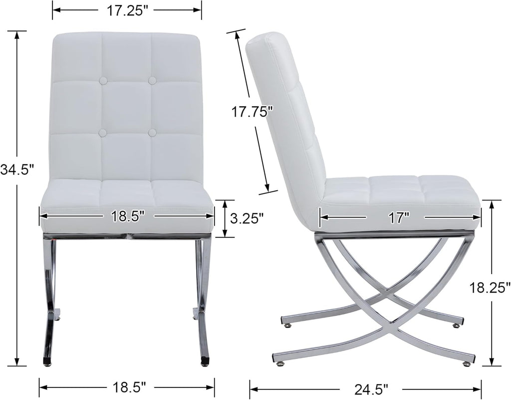 EALSON Modern Dining Chairs Set of 6, White Leather Upholstered Seater with Chrome Metal Legs and High Tufted Backs, Armless, for Dining Room/Kitchen/Restaurant Use